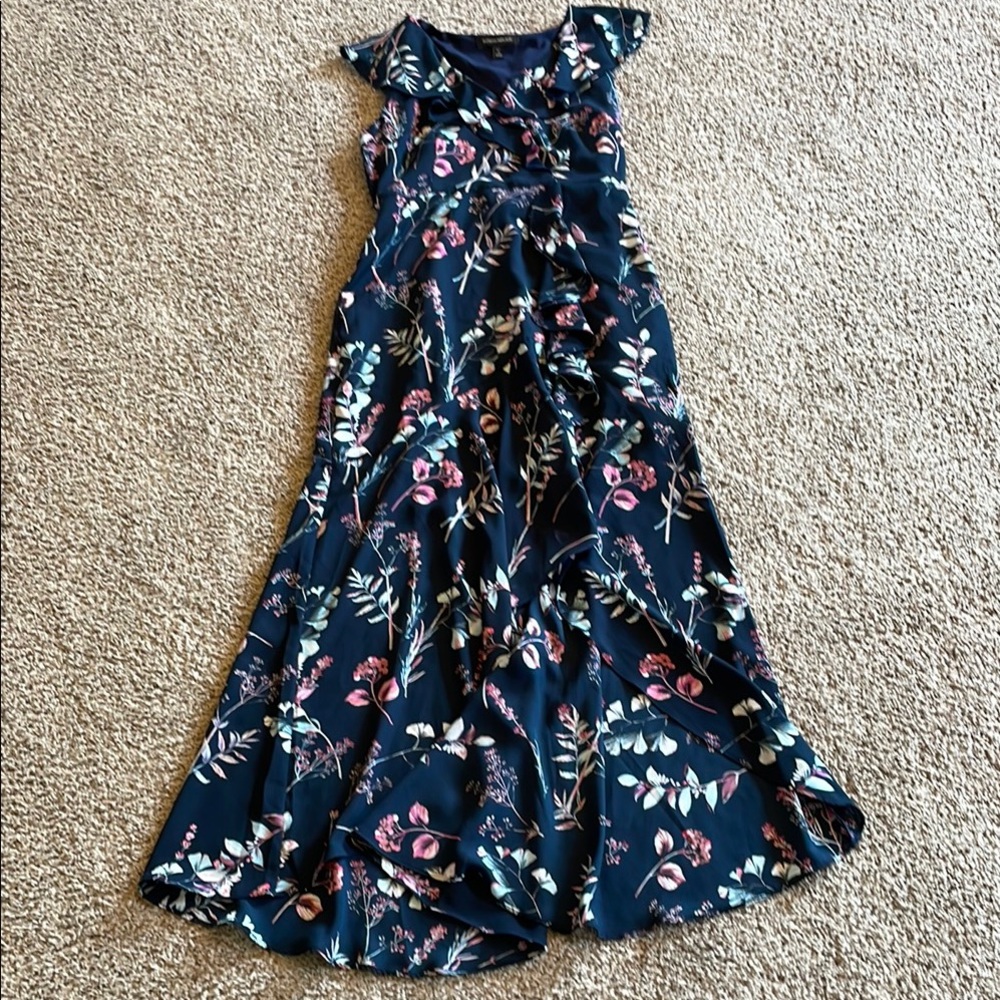 Banana Republic Pink Navy Blue Maxi Dress Fit & Flare Sleeveless size 2 petite